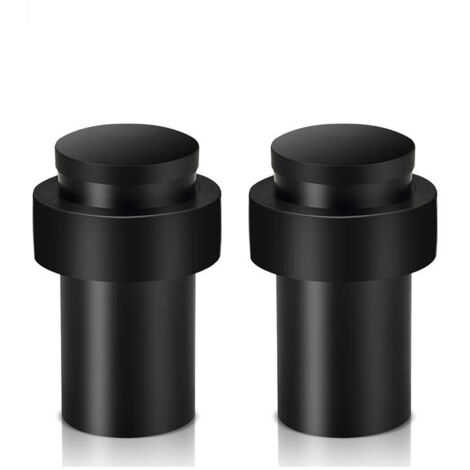 Set mit 2 robusten Türstoppern aus Edelstahl für Fußleisten, moderne schwarze Türstopper aus Gummi mit Stoßdämpfer