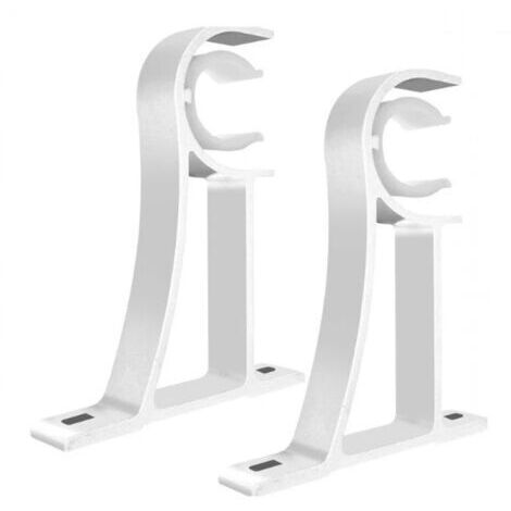 Set mit 2 robusten, weißen Metall-Gardinenstangenhaltern für Gardinenstangen von 26 bis 28 mm
