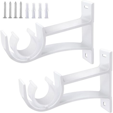 Set mit 2 robusten, weißen Metall-Gardinenstangenhalterungen, 25 mm, für Gardinenstangen mit einem Durchmesser von 25 bis 30 mm