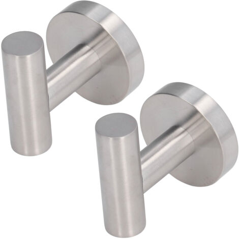 Set mit 2 runden Wandhaken aus gebürstetem Edelstahl für Badezimmerhandtücher und Bademäntel, platzsparend und rostfrei.