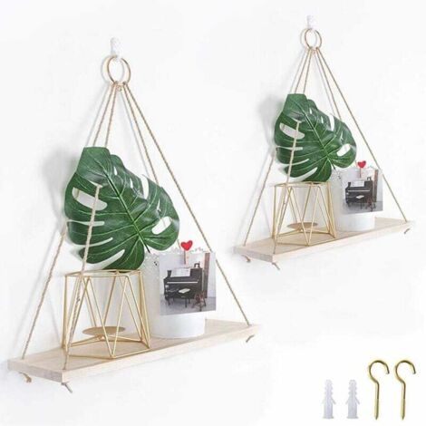 Set mit 2 rustikalen Hängeregalen aus Antikholz mit Seil und Haken