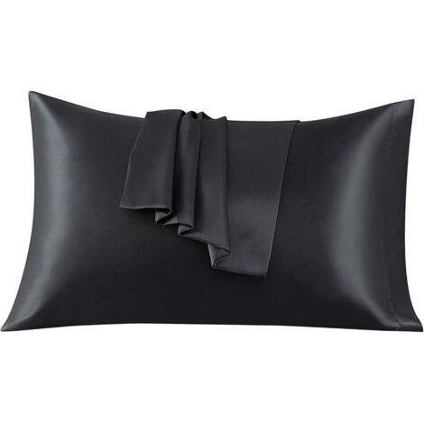 Set mit 2 Satin-Kissenbezügen 50 x 75 cm, schwarzes Satin-Kissen, weicher Satin-Kissenbezug, sanft zur Haut und wirkt Haarausfall entgegen