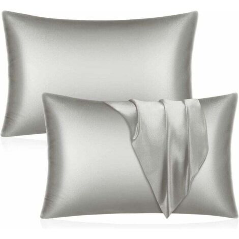 Set mit 2 Satin-Kissenbezügen – Kissenbezug mit grauem Haar- und Hautmuster, Standardgröße mit Hotelverschluss, 51 x 76 cm