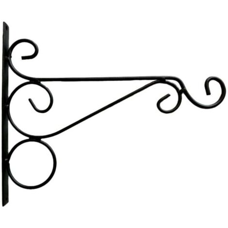 Set mit 2 schwarzen Hängekorbhaltern für den Außenbereich, Vintage-Pflanzenhaken aus Eisen, 25 cm lange, wandmontierte Gartenhalterung