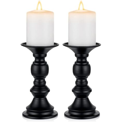Set mit 2 schwarzen Metall-Säulenkerzenhaltern, Kerzenhalter für Hochzeitsdekorationen, geeignet für 50-mm-Kerzen, ideal für Hochzeiten