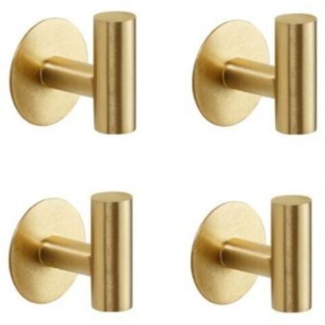 Set mit 2 selbstklebenden Haken aus gebürstetem, goldenem Edelstahl SUS304 - Robuste und wasserdichte Wandhaken für Mäntel, Bademäntel, Handtücher