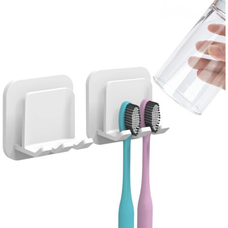 Set mit 2 selbstklebenden, wandmontierten Zahnbürstenhaltern, wasserdichtem Haken, 2-in-1 Zahnbürsten- und Becherhalter für Badezimmer und Dusche (weiß)