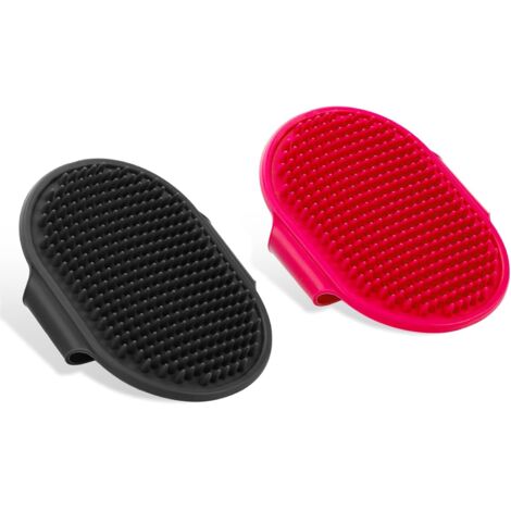 Set mit 2 Silikon-Badebürsten für Katzen und Hunde, Hundepflegebürste, Massagebürste (Rot/Schwarz)