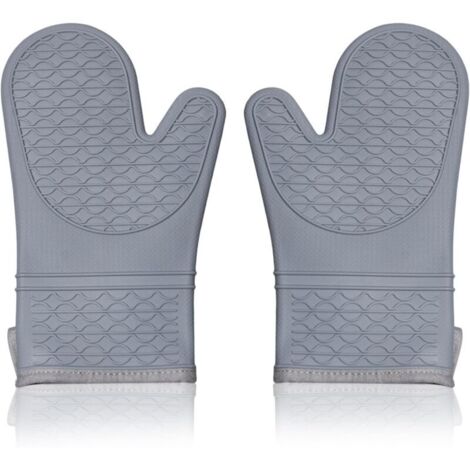 Set mit 2 Silikon-Ofenhandschuhen, hitzebeständige Ofenhandschuhe mit weichem Baumwollfutter, wasserdichte, rutschfeste Ofenhandschuhe, Topflappen für den Grill