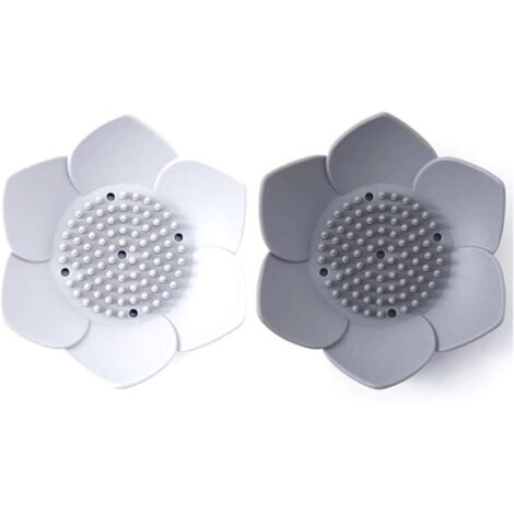 Set mit 2 Silikon-Seifenschalen mit japanischem Blumenmuster, modernes und praktisches Design (Weiß/Grau)