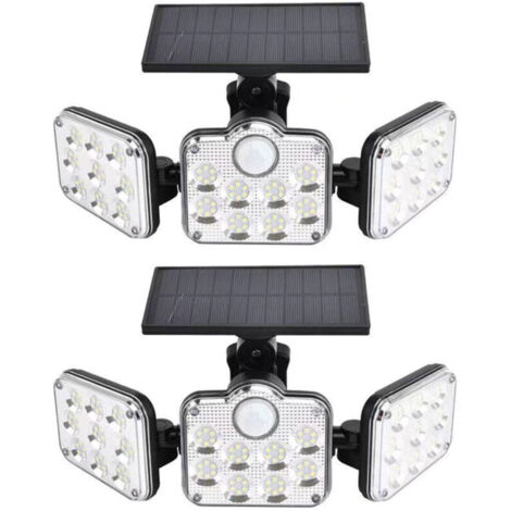 Set mit 2 Solar-Außenstrahlern, 138 LEDs, 2200 lm, mit Fernbedienung, IP65 wasserdicht, 3 verstellbare Köpfe, 270° Weitwinkel, kabellose Sicherheitsbeleuchtung für Garage, Terrasse, Veranda und Garten