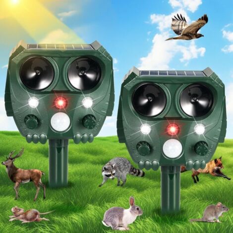 Set mit 2 Solar-Repellents mit Blitzlicht und Ultraschallsteuerung für Eichhörnchen, Hunde, Waschbären, Kaninchen und Stinktiere geeignet für Gärten und Höfe.