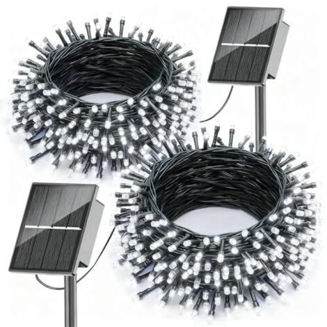 Set mit 2 Solar-Weihnachtslichterketten für den Außenbereich, 12 m, 100 LEDs, 8 Beleuchtungsmodi, wasserdicht, für Garten, Baum, Terrasse oder Balkon, weiß.