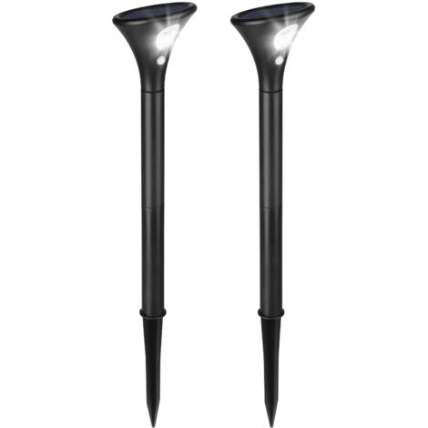 Set mit 2 solarbetriebenen Gartenstrahlern mit Bewegungsmelder, wasserdichten weißen LEDs, Landschaftsbeleuchtung für Rasen, Terrasse, Hof und Einfahrt