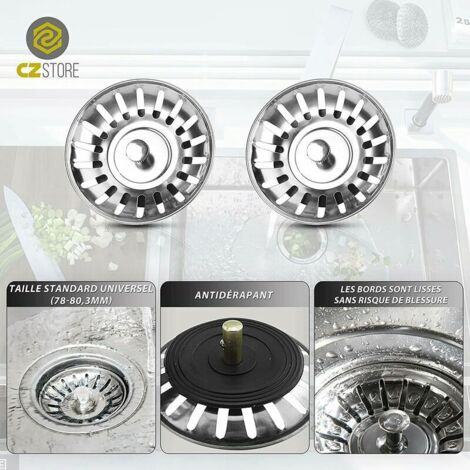 Set mit 2 Spülbecken-Sieben, 80 mm Universal-Spülbeckenstöpsel aus Edelstahl – Spülbecken-/Waschbecken-Abflussstopfen – Küchenspülbecken-Sieb, Metallmutter für verdickte Stahlschüssel