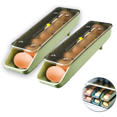 Set mit 2 stapelbaren Eierkartons für den Kühlschrank, automatischer Spender mit transparentem Deckel, platzsparend