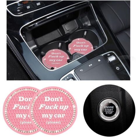 Set mit 2 Strass-Auto-Untersetzern mit Ein-/Ausschalter, 7 cm großen, weichen Gummieinsätzen mit Kristallrautenmuster, universelles, rutschfestes Auto-Innenzubehör (ro