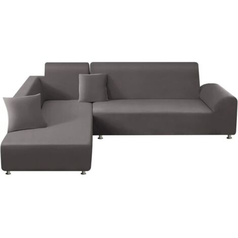 Set mit 2 Stretch-Sofabezügen, 1-Sitzer + 2-Sitzer, L-förmiger Ecksofabezug für Ecksofas, Ecksofaschutz, Grau