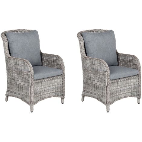Set mit 2 Stühlen und Sitzkissen CASCAIS Polyrattan Grau