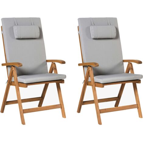 Set mit 2 Stühlen und Sitzkissen JAVA PREMIUM Akazienholz Hellgrau