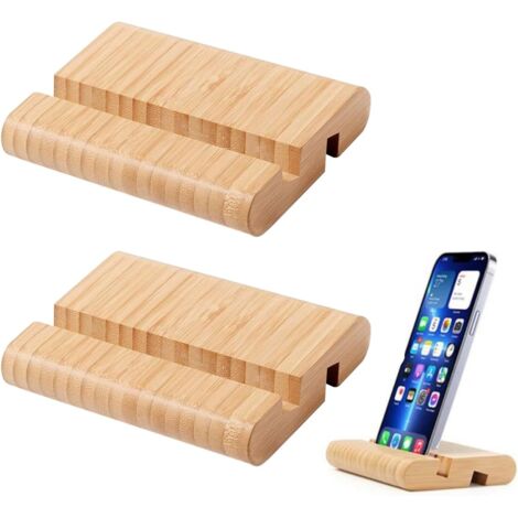 Set mit 2 Tablet-Ständern aus Bambus, Schreibtischdekoration, Handyhalter, universeller Handyhalter