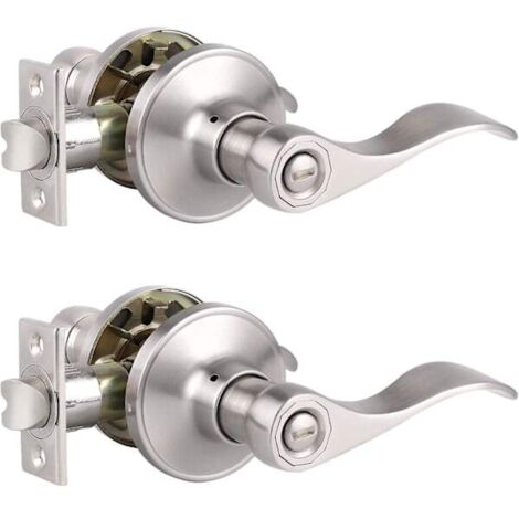 Set mit 2 Türgriffen mit Privatsphärenschloss – Knaufgriffe, schlüssellos, in gebürstetem Nickel – Ideal für Badezimmer und Schlafzimmer – Abnehmbare Abdeckplatte – Geeignet für Türen mit abgerundeten