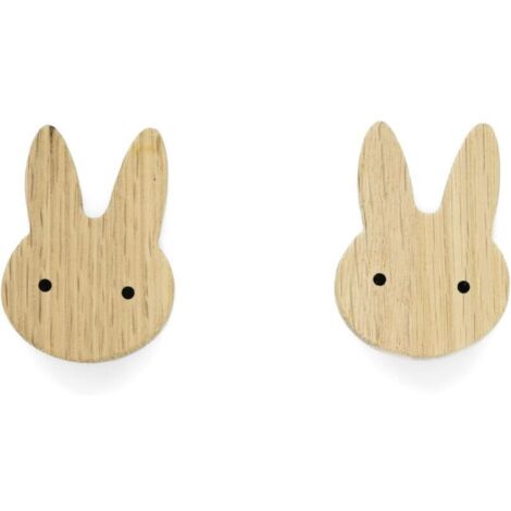 Set mit 2 unbehandelten Eichenholz-Kindermöbelgriffen mit Hasenmotiv - Knauf für Kommode, Kleiderschrank, Schublade, Tür, Kinderzimmer, Geschenkidee (2 Hasen)