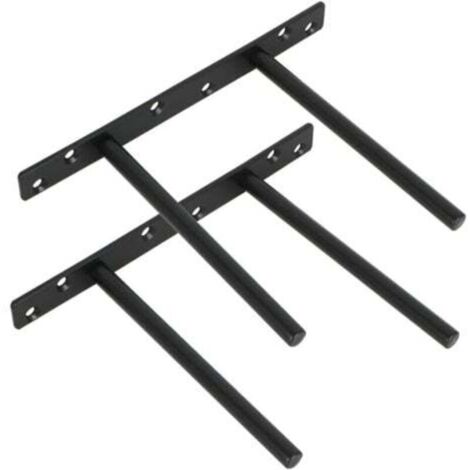 Set mit 2 unsichtbaren Wandregalhalterungen aus Metall zur verdeckten Wandmontage von Holzregalen, Oberfläche aus mattschwarzem Edelstahl, 2 Stück