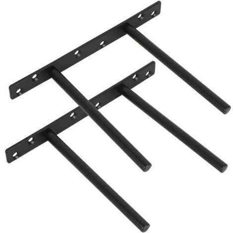 Set mit 2 unsichtbaren Wandregalhalterungen aus Metall zur verdeckten Wandmontage von Holzregalen, Oberfläche aus mattschwarzem Edelstahl, 2 Stück