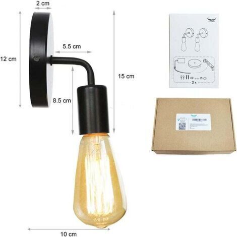 Set mit 2 Vintage-Edison-Retro-Wandleuchten, für Wohnzimmer, Flur, Schlafzimmer, Bar, Restaurant, Café, E27-Fassung, Schwarz