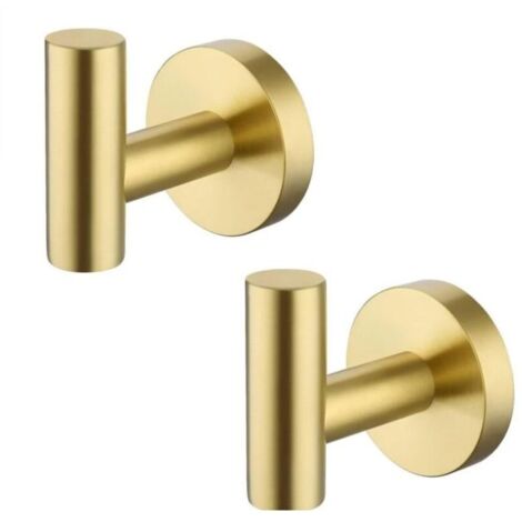 Set mit 2 Wandhaken für Badezimmergarderobe aus Edelstahl, gebürstetes Messing