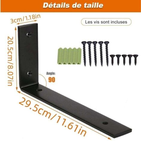 Set mit 2 Wandregalhalterungen, robuste Industrieregalträger, hochbelastbare Halterungen, L-förmige Halterungen, 3 mm dick mit Schrauben (30 cm)