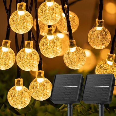 Set mit 2 wasserdichten Solar-Lichterketten für den Außenbereich, 12 m lang mit 100 LEDs (warmweiß), für den Garten (warmweiß)