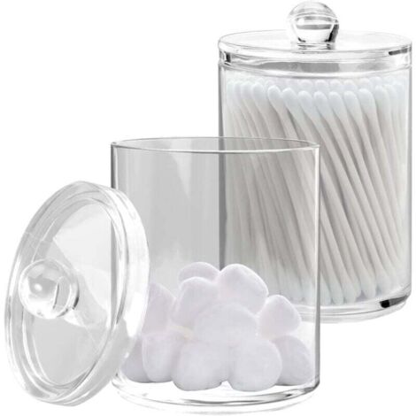 Set mit 2 Wattestäbchen-Spenderhaltern fürs Badezimmer, transparente Wattestäbchenbehälter, Wattepadhalter, Dosen zur Aufbewahrung von Wattestäbchen und Wattebällchen