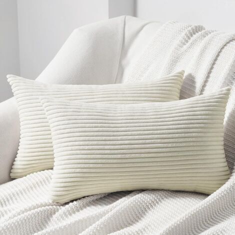 Set mit 2 weichen Cord-Dekokissenbezügen für Wohn- und Schlafzimmer mit verdecktem Reißverschluss – 30 x 50 cm – Beige