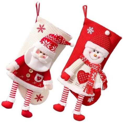 Set mit 2 Weihnachtsstrümpfen – Große, dekorative Strümpfe mit Weihnachtsmann und Schneemann für Familienfeiern