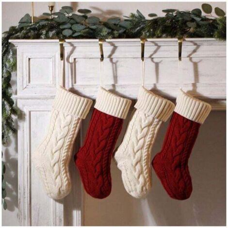 Set mit 2 Weihnachtsstrümpfen mit Flechtmuster, 45 Maschen, 7 cm, tolle festliche Dekoration zum Aufhängen am Kamin, Weihnachtsdekoration für Zuhause