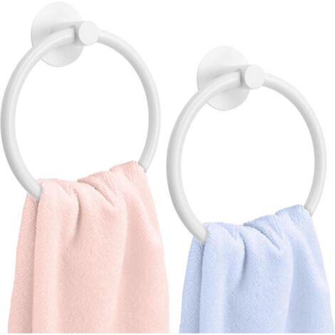 Set mit 2 weißen Handtuchhaltern, schwarzen Aluminium-Handtuchringen, 16,5 cm, 3M-Klebeband zur Wandmontage für Küche und Bad