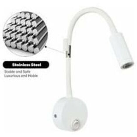Set mit 2 weißen Leselampen, flexibler Schwanenhals, LED-Wandleselampe (3 W) mit Schalter für Schlafzimmer, Wohnzimmer, Innenräume