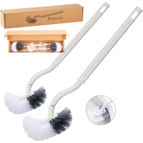 Set mit 2 weißen Toilettenbürsten, langem Griff, gebogenem Kopf, steifen Borsten, mit integriertem Randreiniger, 1 Set