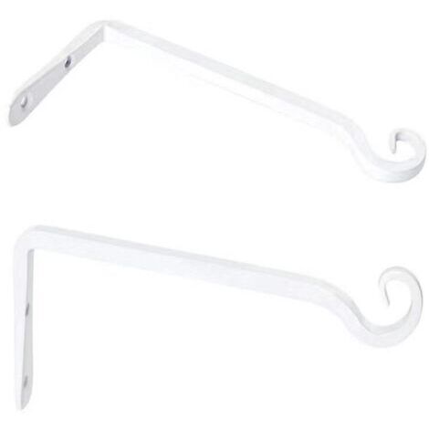 Set mit 2 weißen Wandhaken aus Schmiedeeisen für den Garten, inklusive Schrauben für Pflanzen, Vogelfutterhäuschen und Laternen