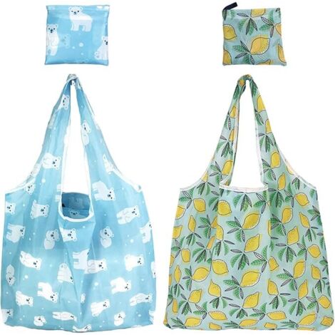 Set mit 2 wiederverwendbaren, faltbaren Einkaufstaschen, wasserdicht und knitterfrei, ideal zum Einkaufen und Reisen