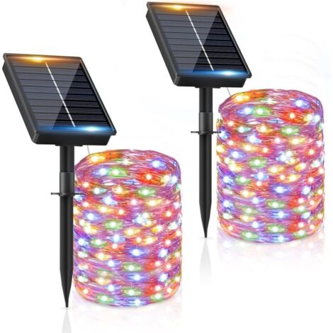 Set mit 2 x 12 m langen Solar-Lichterketten für den Außenbereich, 100 LEDs, wasserdicht, farbig, 8 Modi, Solar-Lichtdekoration für den Garten