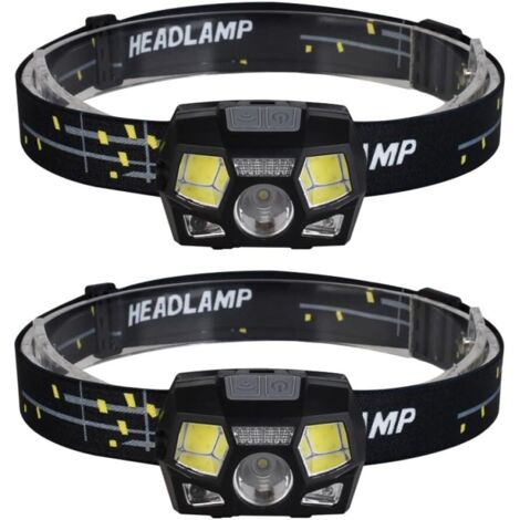 Set mit 2 XPE- und COB-LED-Stirnlampen, USB-aufladbar, Bewegungssensor, wasserdicht, schwarz, leichte Stirnlampen für Jagd, Camping und Outdoor-Aktivitäten