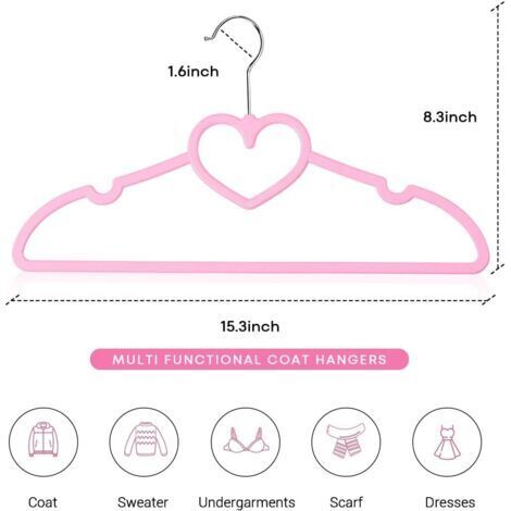 Set mit 20 herzförmigen Kleiderbügeln aus Kunststoff, rosa, glatte Oberfläche, platzsparend, robust und langlebig für Kleider, Hemden, Mäntel