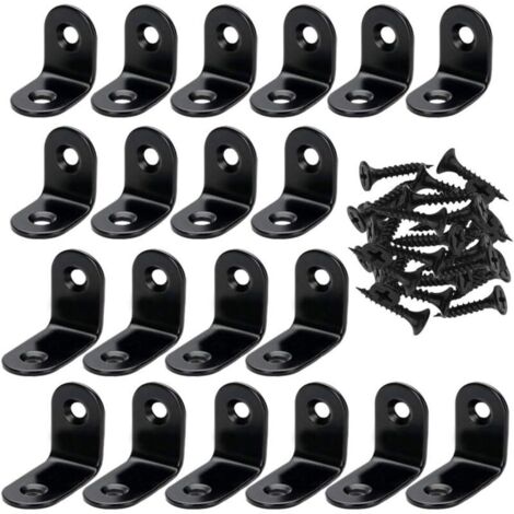Set mit 20 L-förmigen Eckverbindern und 40 Schrauben, Edelstahl-Holz-Eckverbinder, schwarz