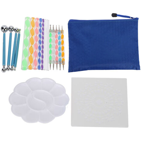 Set mit 20 Mandala-Punktmalwerkzeugen für Steine, DIY-Kunst mit Schablonentablett