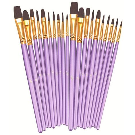 Set mit 20 Nylonpinseln für Künstler und Anfänger, geeignet für Acrylfarbe, wasserbasierte Farbe, Aquarellfarbe usw.