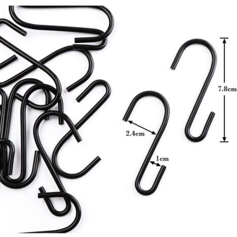 Set mit 20 S-förmigen Haken aus Edelstahl, Metallhaken, multifunktionale Hängehaken für Küche, Bad, Schlafzimmer und Büro, Mattschwarz