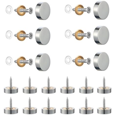 Set mit 20 Schrauben aus gebürstetem Edelstahl mit Zierkappen für Spiegel, Tische, Teller, Schränke, Glasscheiben, silberfarben, 14 mm